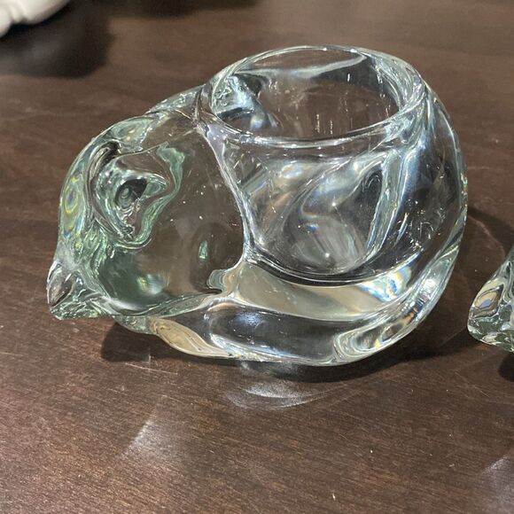 Pair of Vintage Indiana Glass Clear Sleeping Cat Tealight Votive Candle Holders - Picture 2 of 10